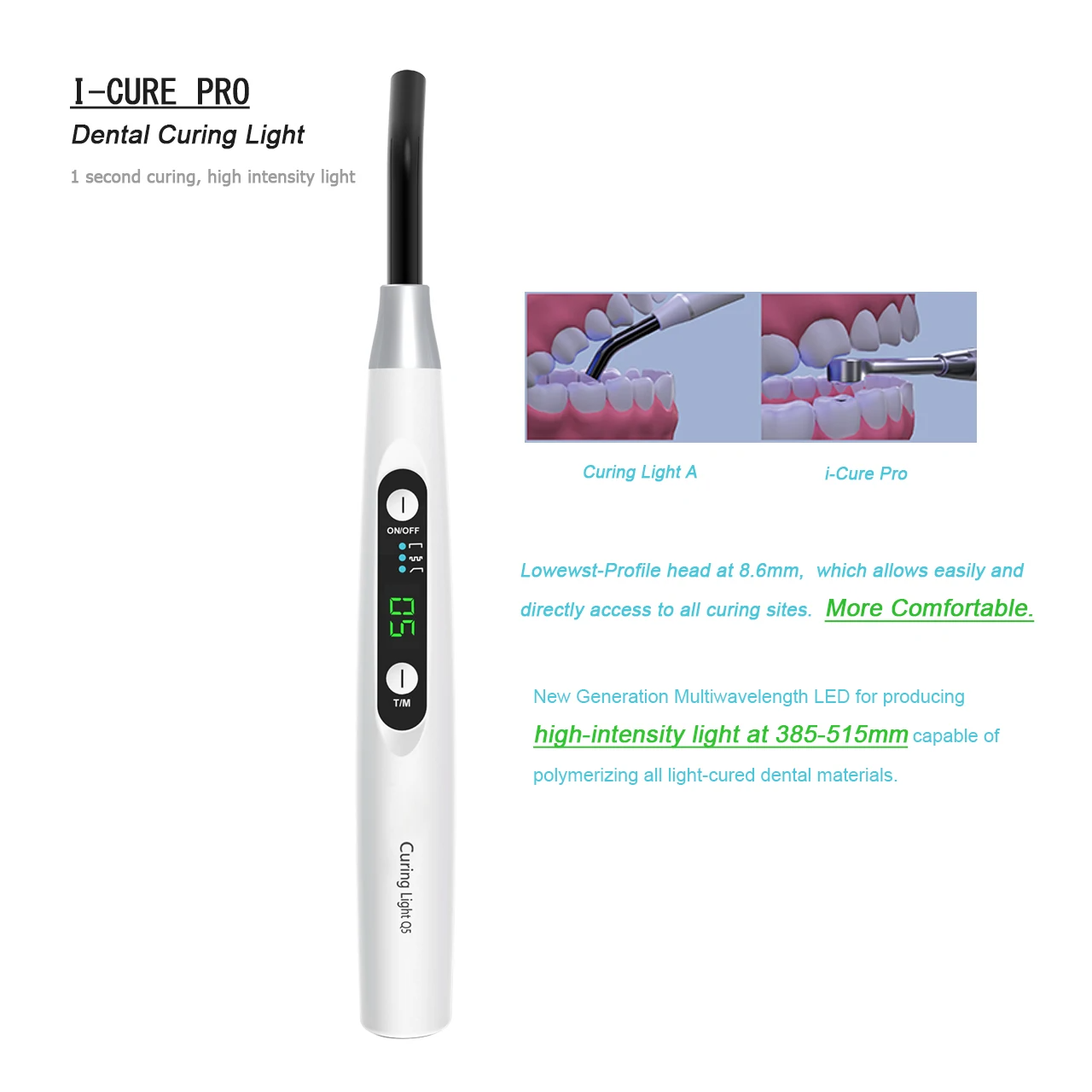 Máquina de luz de cura dentária i-cure, 1 segundo, sem fio, lâmpada led, ajustável, luz azul, ferramentas de solidificação, i-cure plus