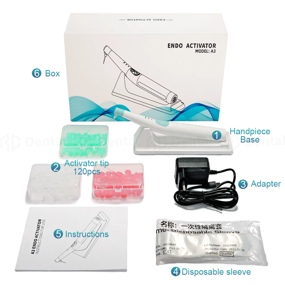 Irrigador sônico dental endo arquivo ativador sônico para canal raiz instrumento dental endo limpeza com 120 peças dicas a3