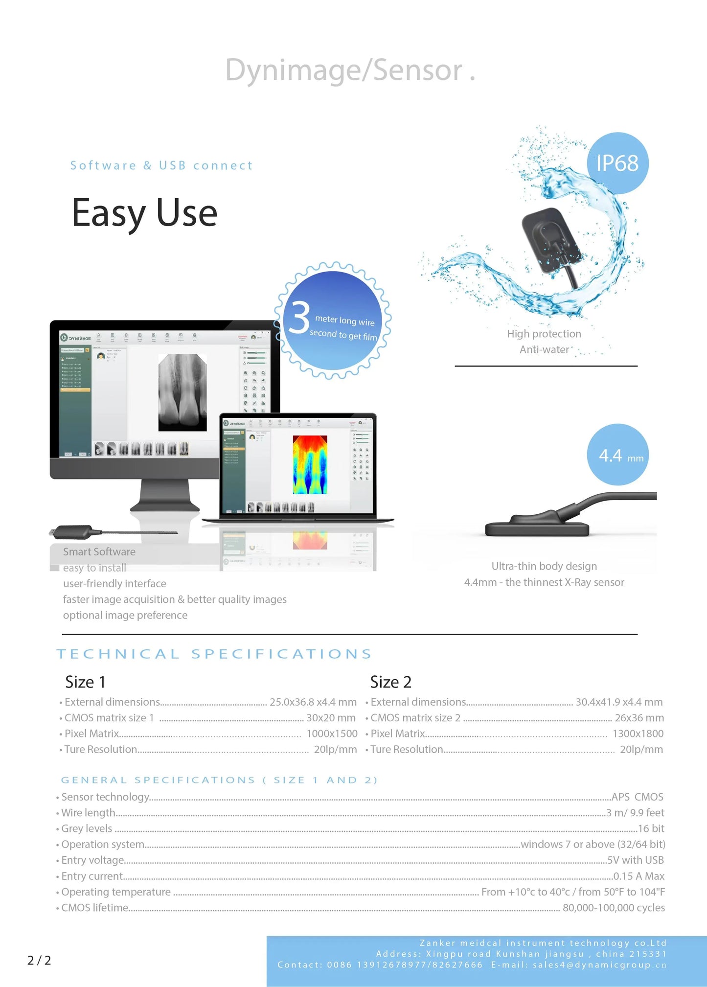 Dental x-ray Sensor DynImage Fast Transmission Digital Intraoral System Intra-Oral with Software 3m Cable Clear Image DynImage