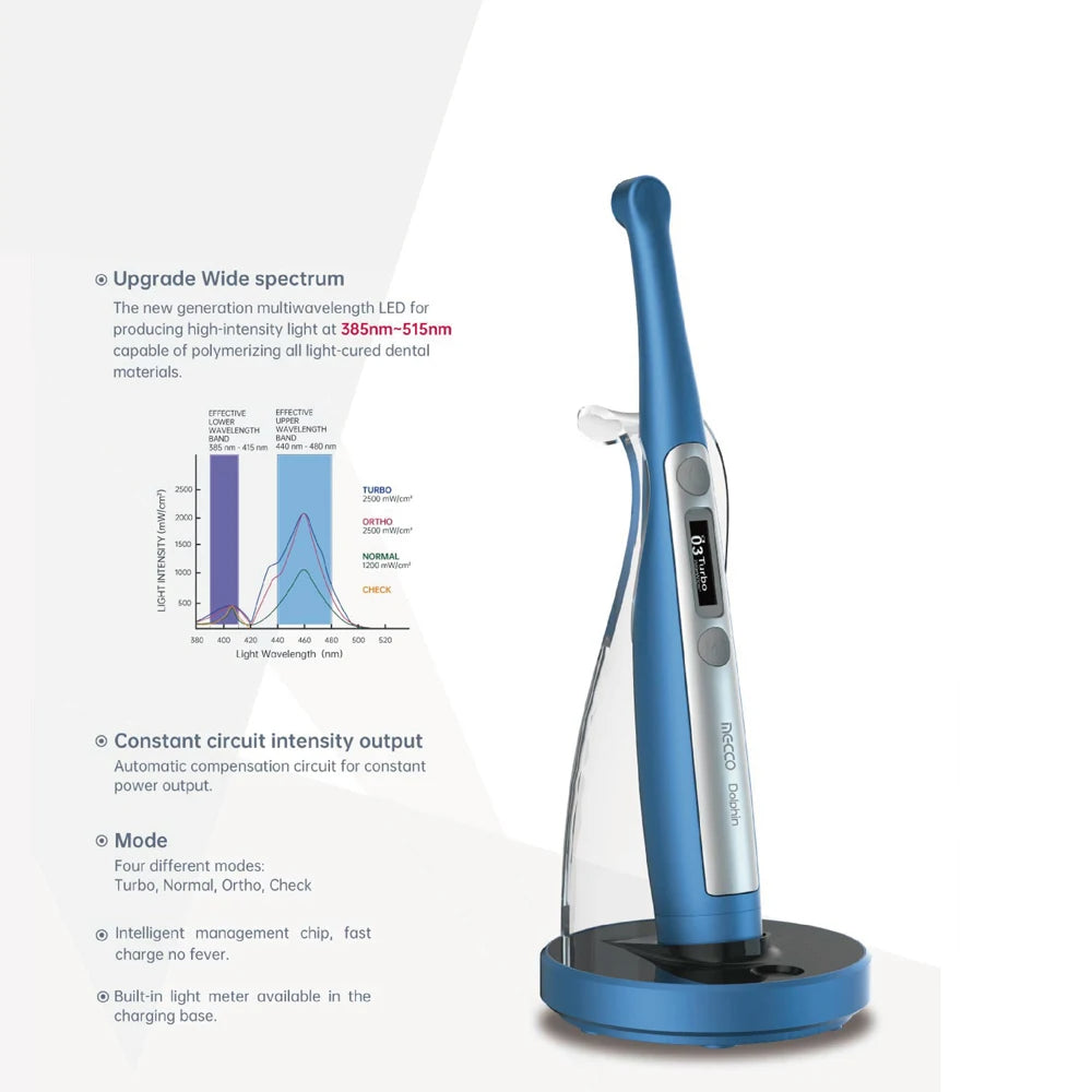 Dental Curing Light Machine Wireless Led Lamp Cordless Adjustable Blue Light Solidify Tools Broad Spectrum Swan Dolphin