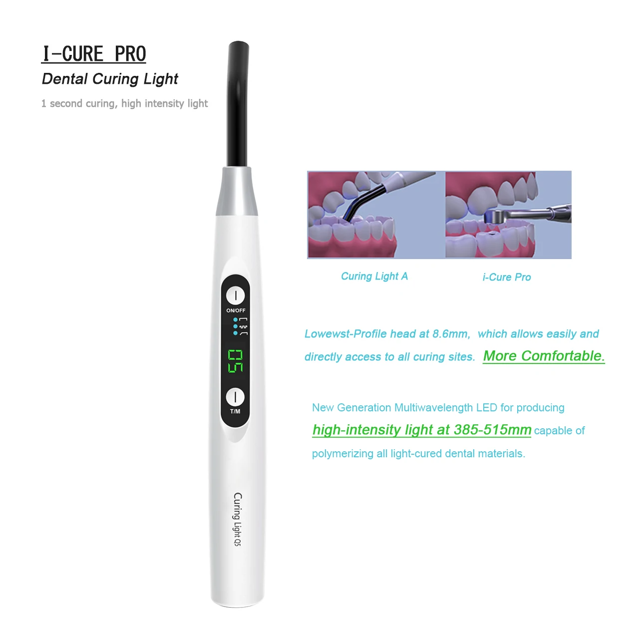 i-cure 1 Second Dental Curing Light Machine Wireless Led Lamp Cordless Adjustable Blue Light Solidify Tools i-cure plus