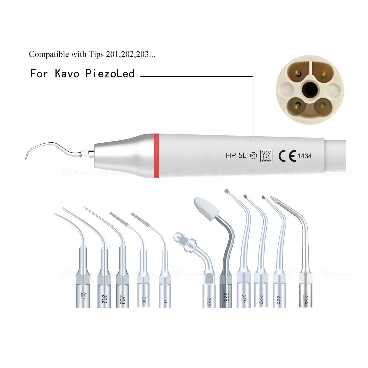 For KAVO PiezoLed Dental Ultrasonic Scaler Dentistry Handpiece with Tip Scaling Tips 201 202 203 Removing Supragingival HP-5L K2